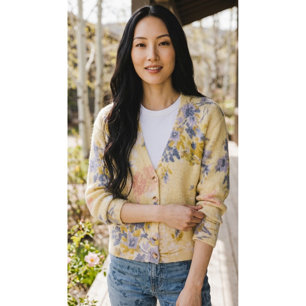 Sundance Floral Cardigan V-Neck Button Front XS Cottagecore Romantic Soft‎ girl